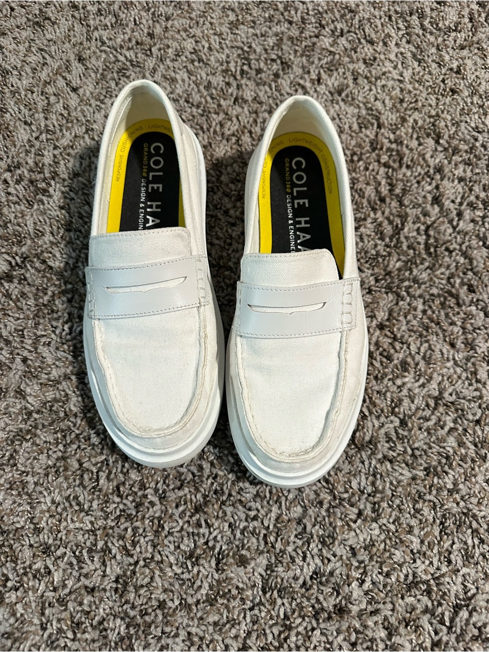 Cole Haan White Canvad Slip-On Penny Loafers